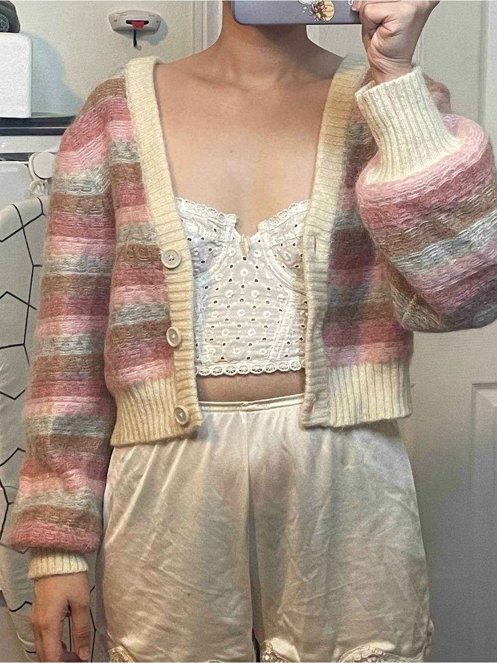 Aritzia Wifred Multicolor Striped Long Sleeve V-Neck Cardigan Mohair Blend M - Picture 14 of 14